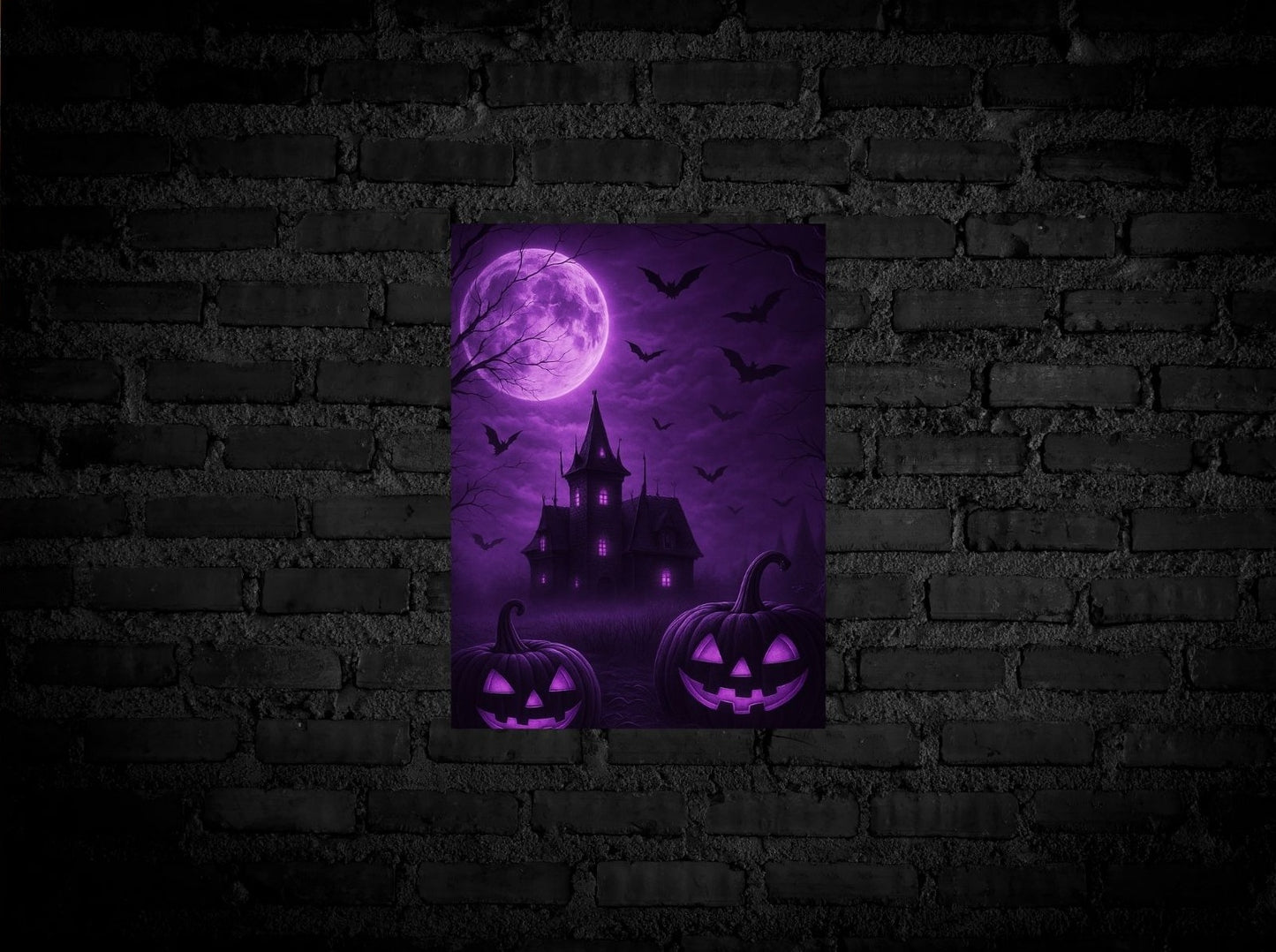 Spukvilla bei Vollmond – Mystisches Halloween-Metallposter