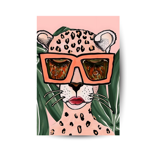 Cooler Leopard – Pop-Art Poster auf Metall in Rosa & Orange