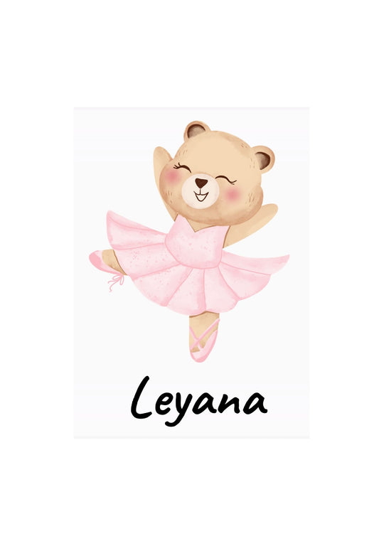 Personalisierter Tür-Aufkleber Bär Ballerina Rosa