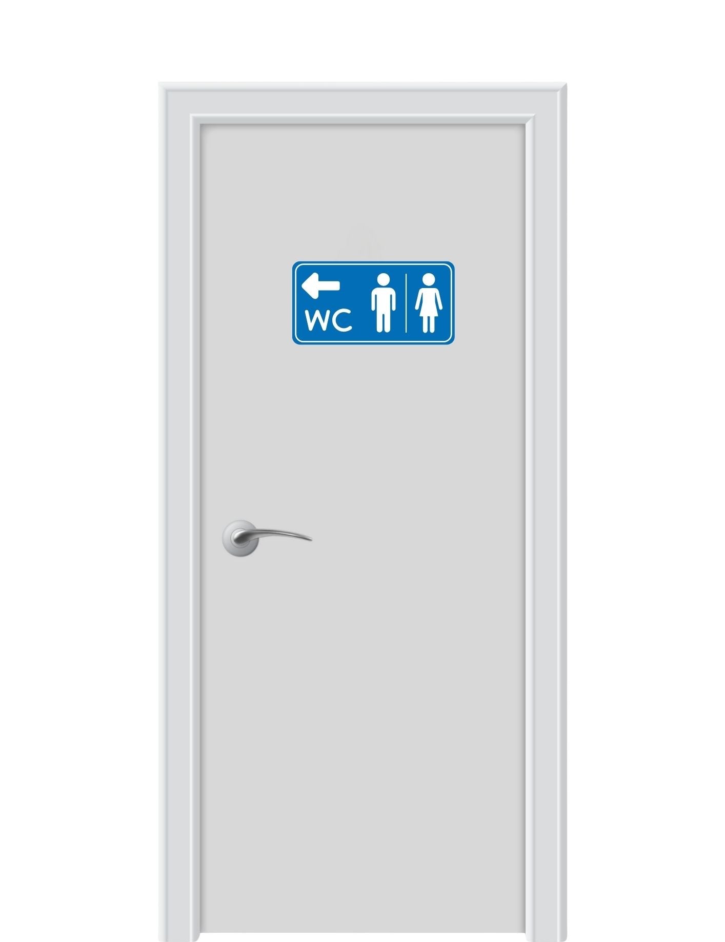 WC Richtungsschild – Pfeil links (blau, 21×14 cm)